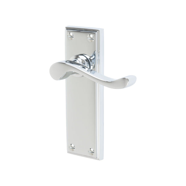 Edwardian Door Handles On Plate Latch Handle in Polished Chrome 