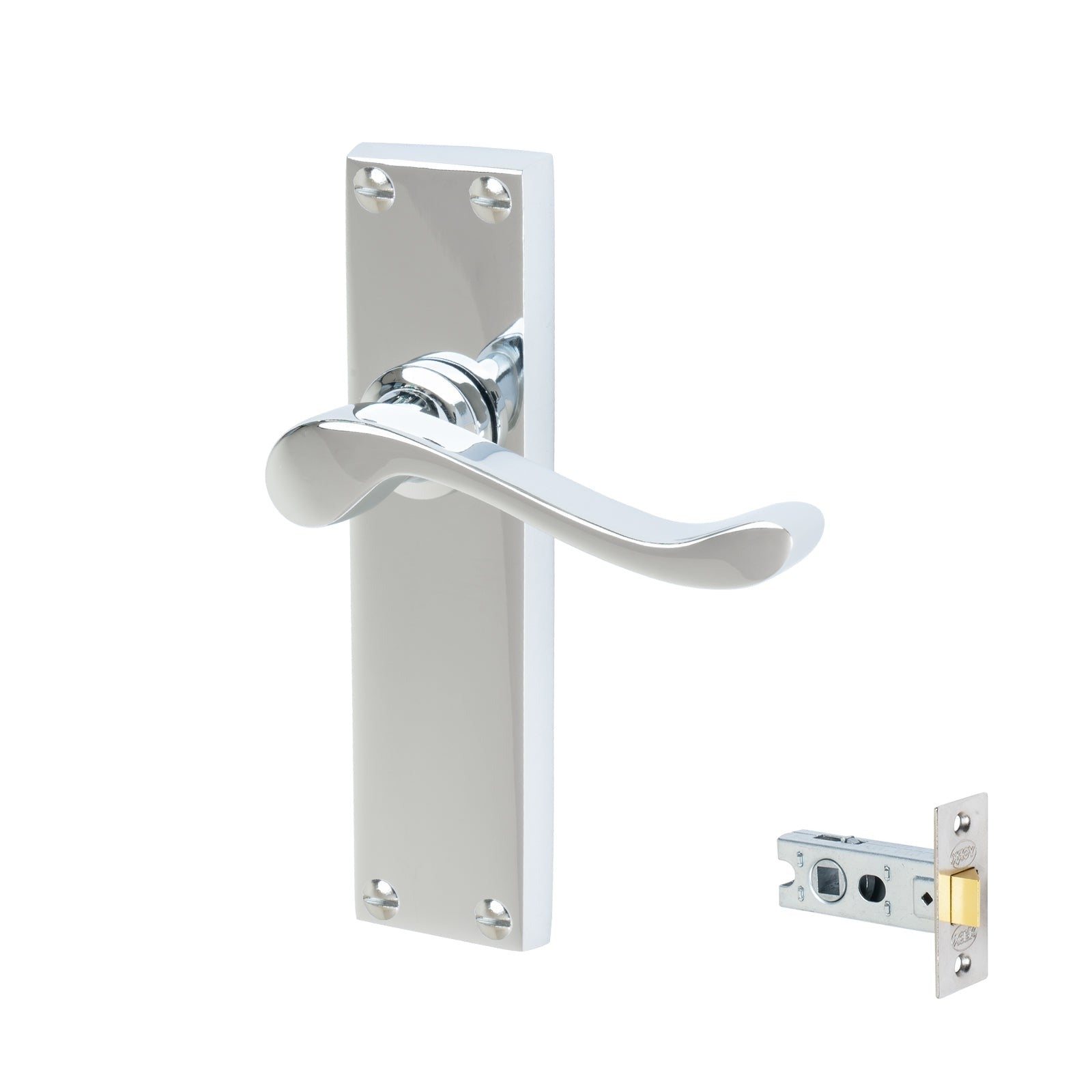 Bedford Door Handles On Plate Latch Handle Set in Polished Chrome