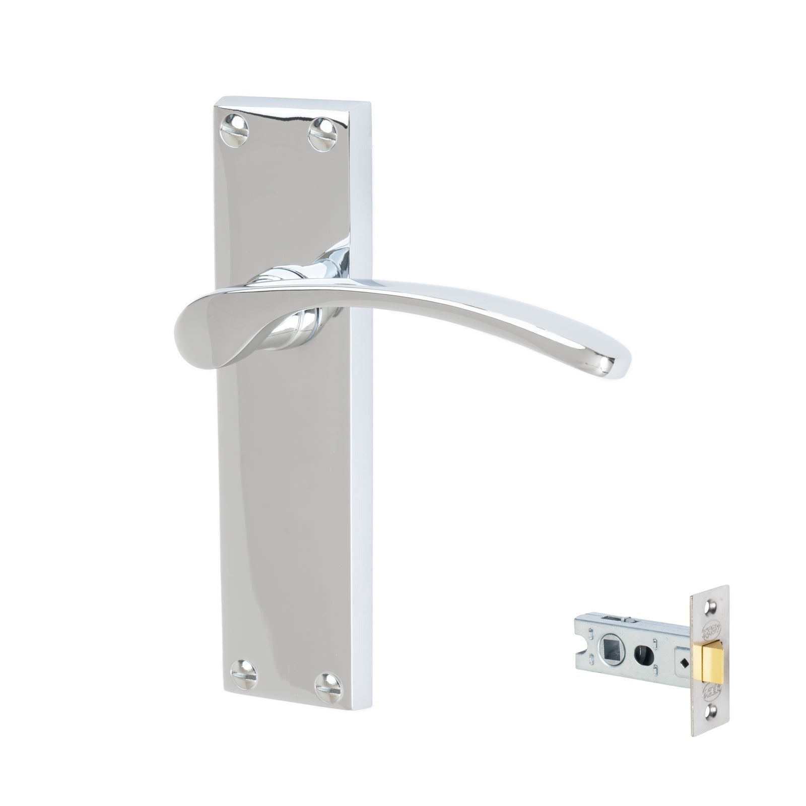 Sophia Door Handles On Plate Latch Handle Set in Polished Chrome