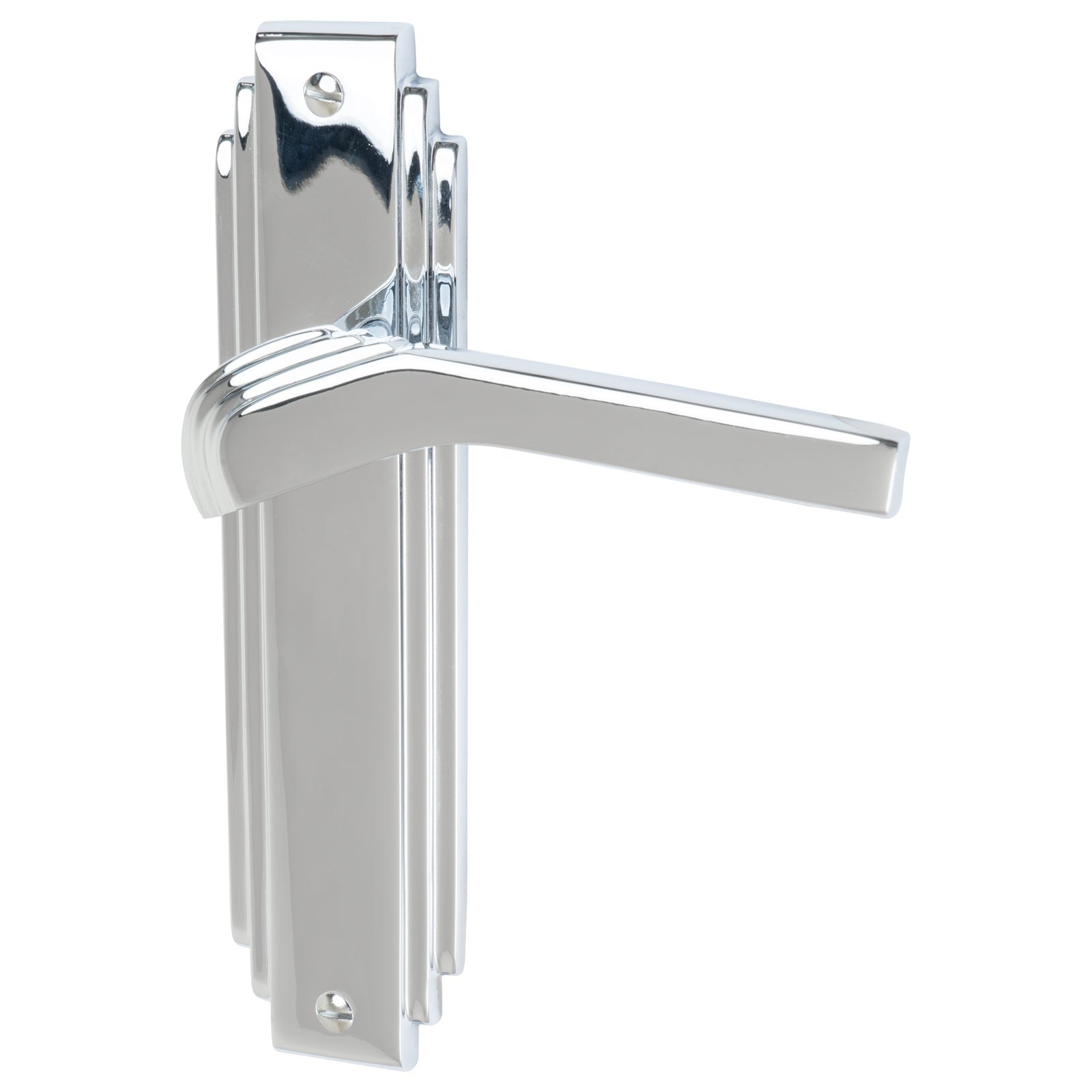 Tiffany Door Handles On Plate Latch Handle in Polished Chrome SHOW