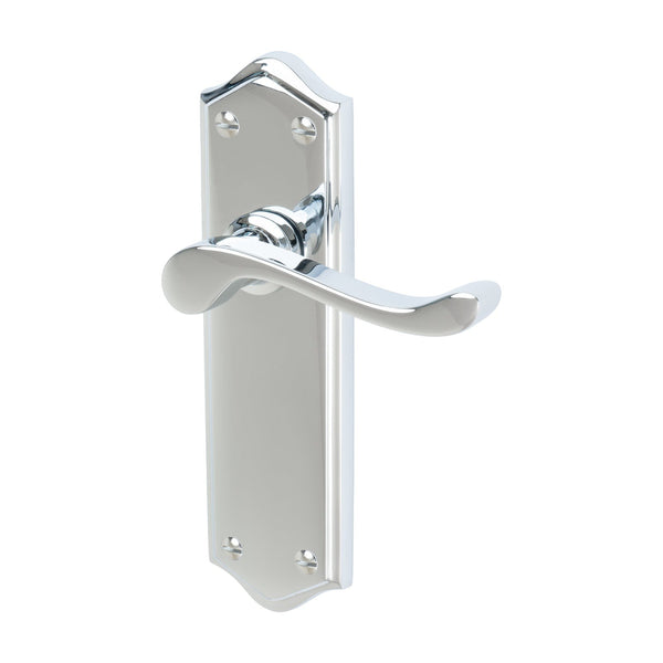 Buckingham Door Handles On Plate Latch Handle in Polished Chrome 
