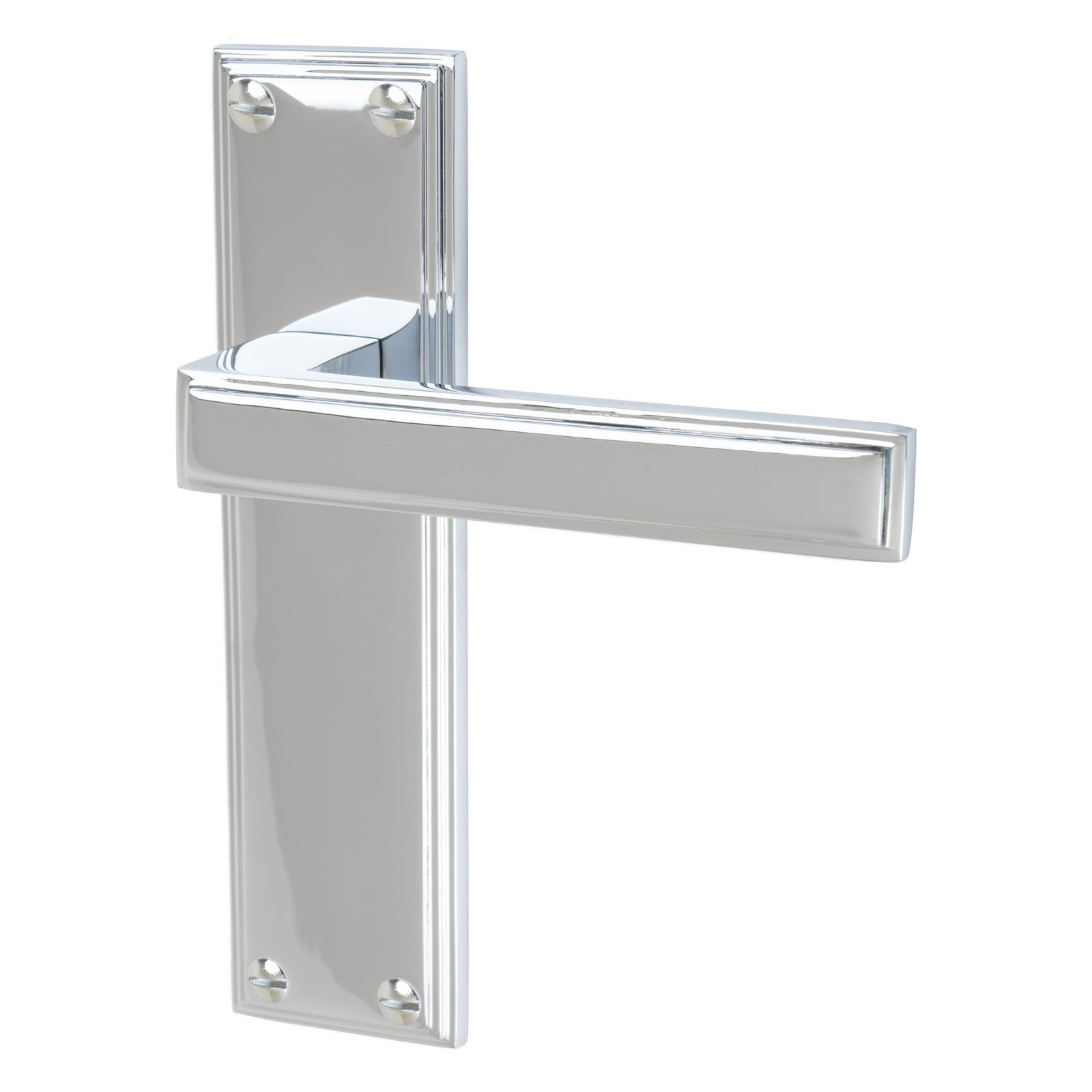 Atlantis Door Handles On Plate Latch Handle in Polished Chrome SHOW