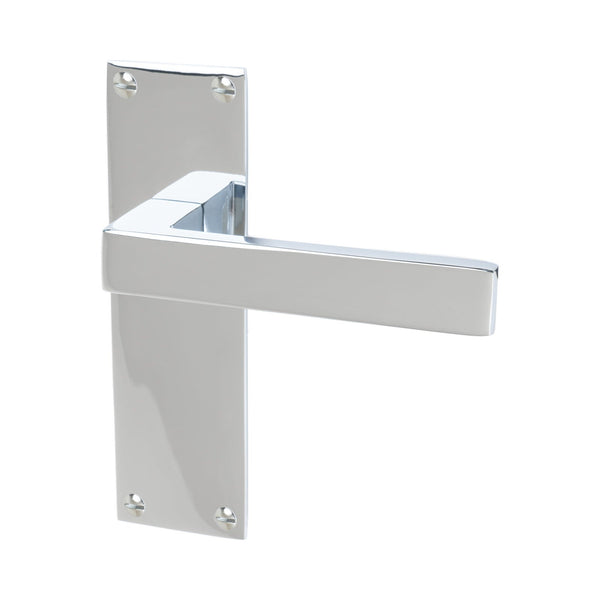 Metro Door Handles On Plate Latch Handle in Polished Chrome 