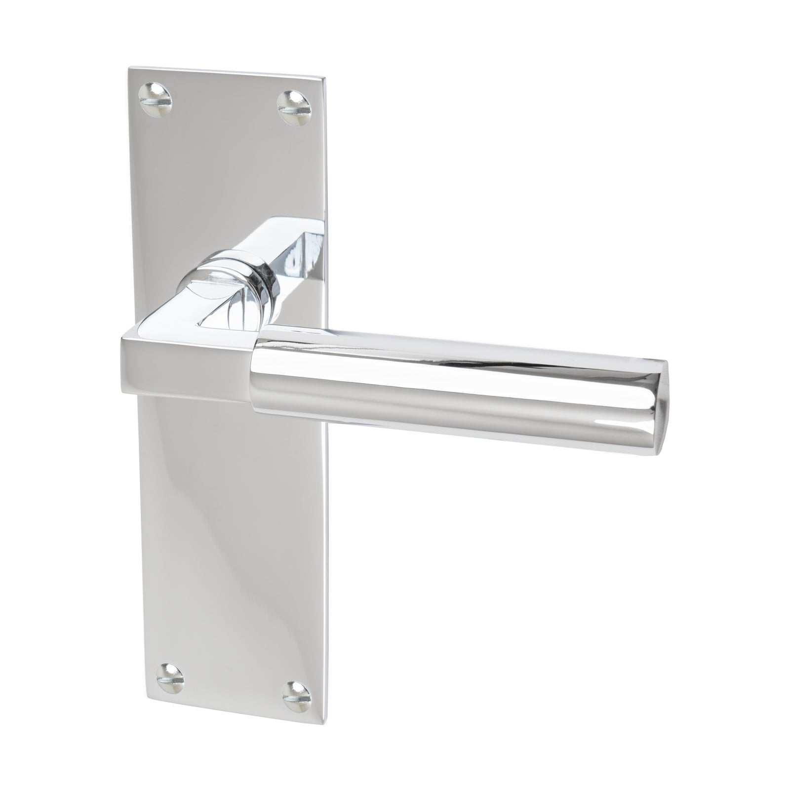 Bauhaus Door Handles On Plate Latch Handle in Polished Chrome SHOW