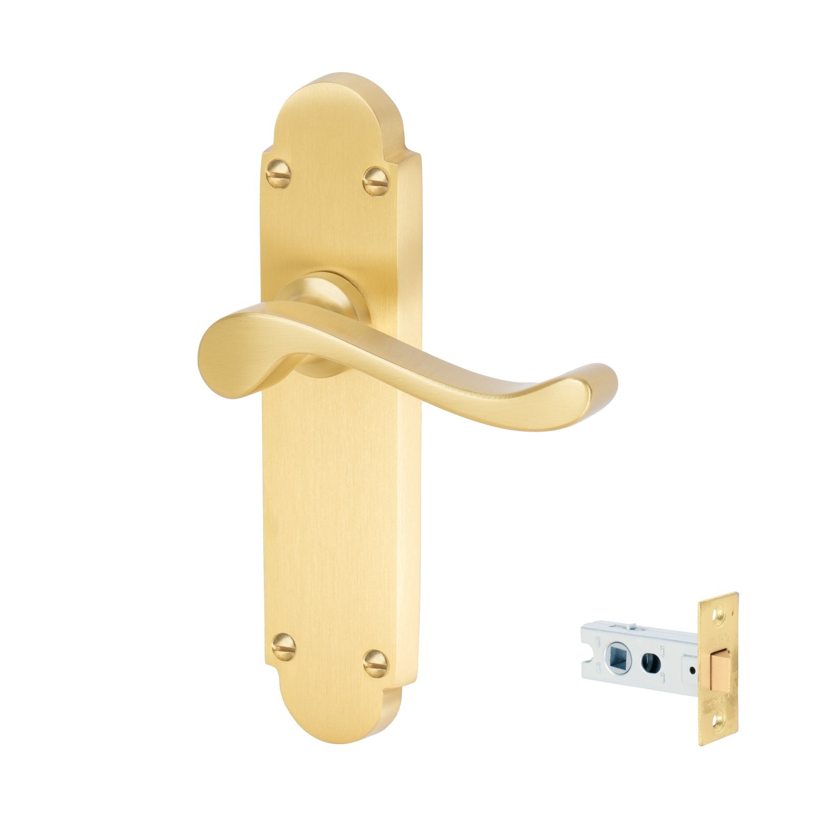 Savoy Door Handles On Plate Latch Handle Set in Satin Brass