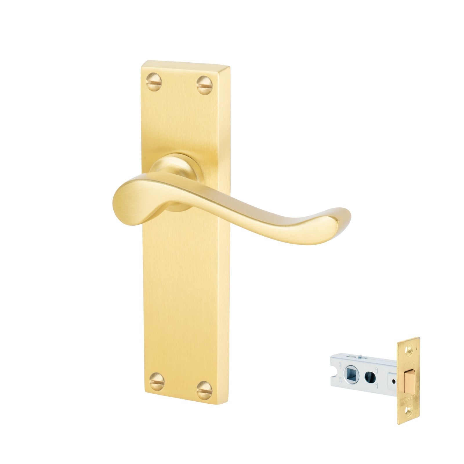 Bedford Door Handles On Plate Latch Handle Set in Satin Brass