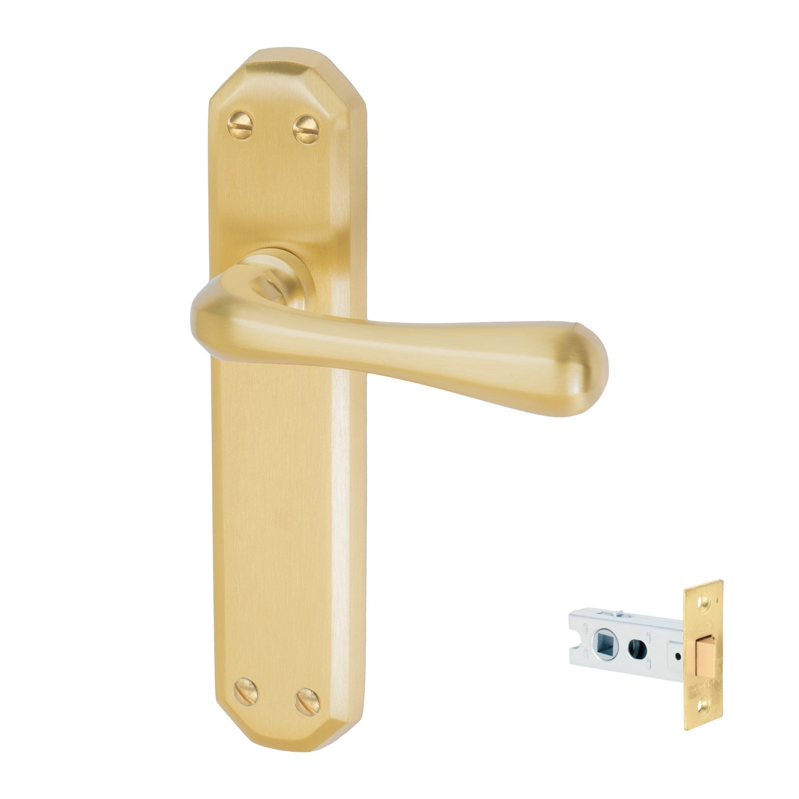 Charlbury Door Handles On Plate Latch Handle Set in Satin Brass