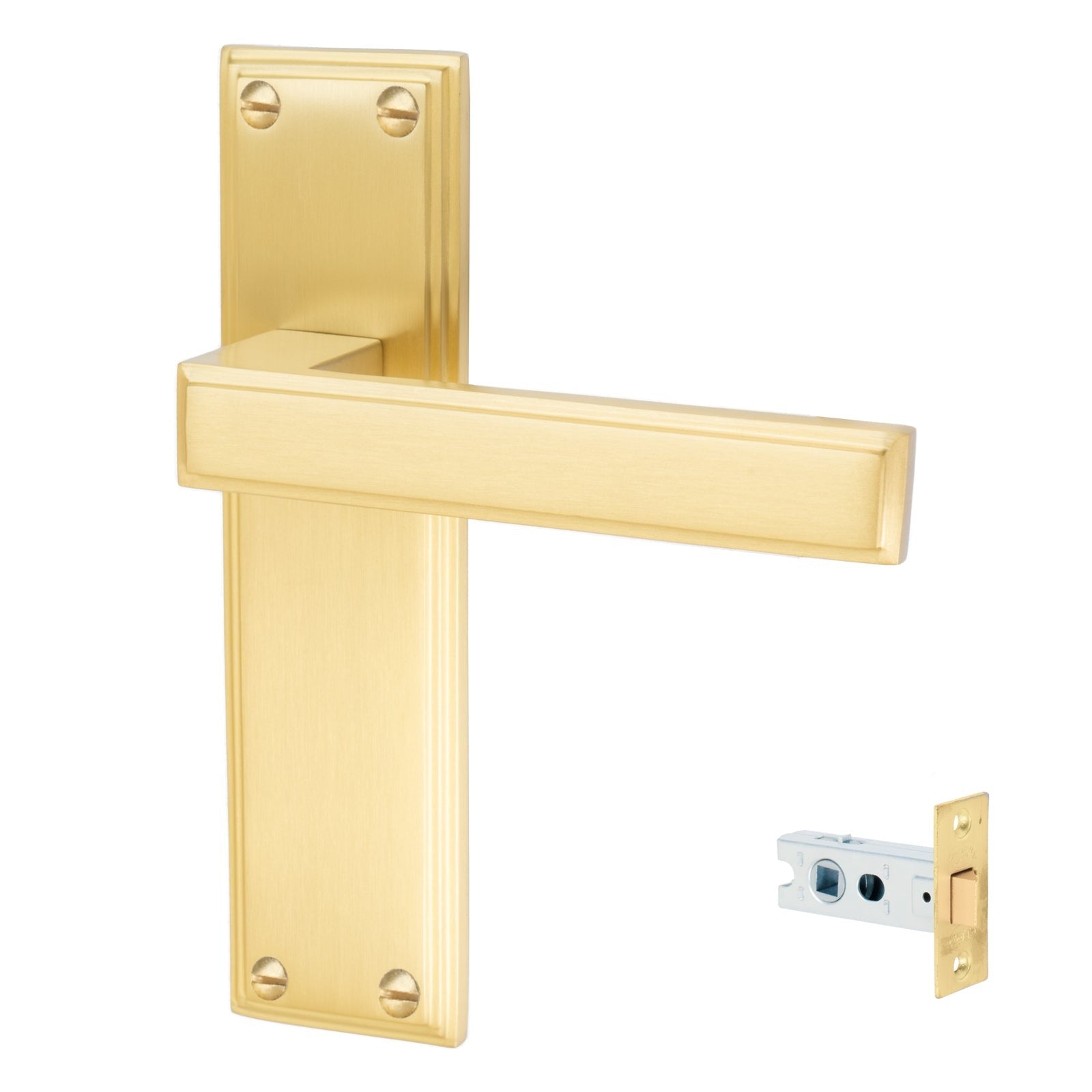 Atlantis Door Handles On Plate Latch Handle Set in Satin Brass