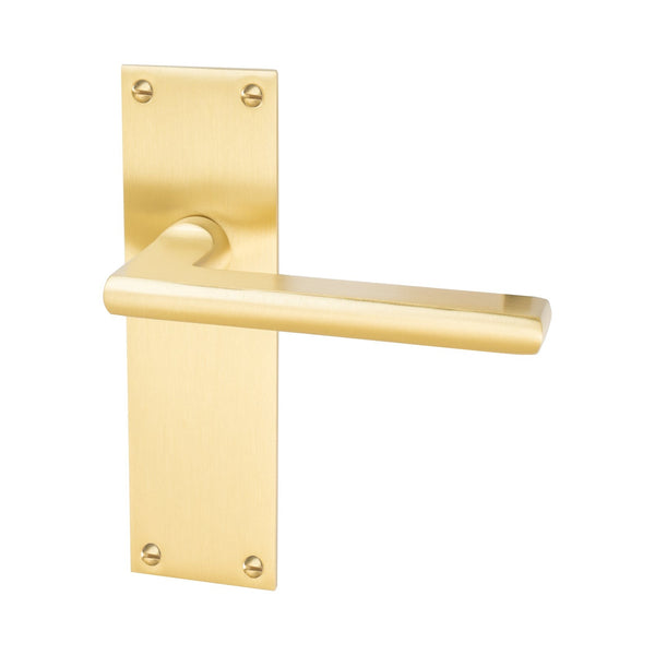 Trident Door Handles On Plate Latch Handle in Satin Brass 