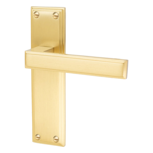 Atlantis Door Handles On Plate Latch Handle in Satin Brass SHOW