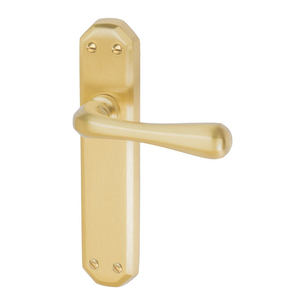 Charlbury Door Handles On Plate Latch Handle in Satin Brass 