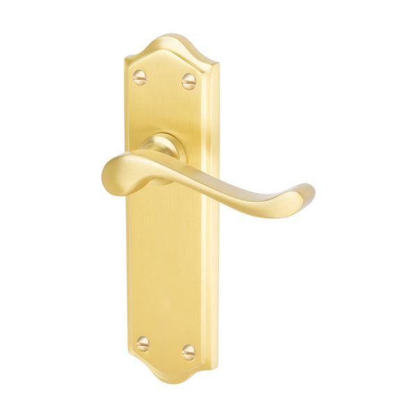 Buckingham Door Handles On Plate Latch Handle in Satin Brass 