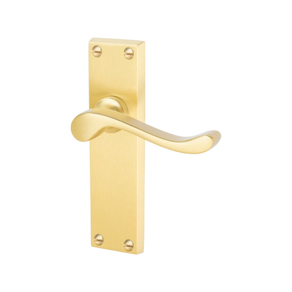 Bedford Door Handles On Plate Latch Handle in Satin Brass 