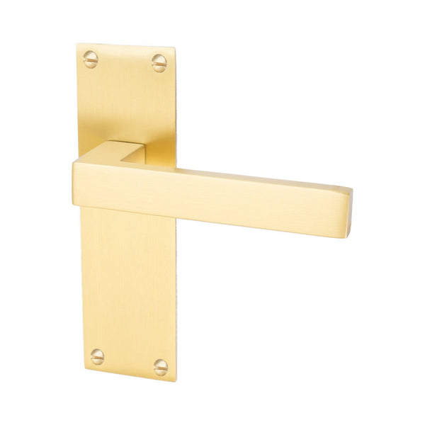 Metro Door Handles On Plate Latch Handle in Satin Brass 