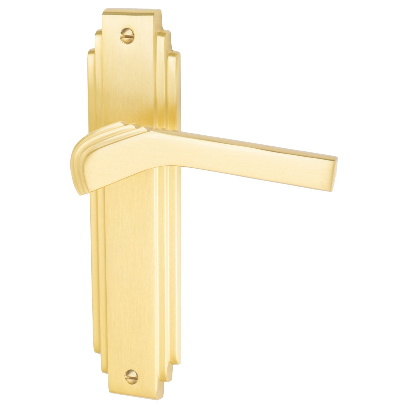Tiffany Door Handles On Plate Latch Handle in Satin Brass SHOW