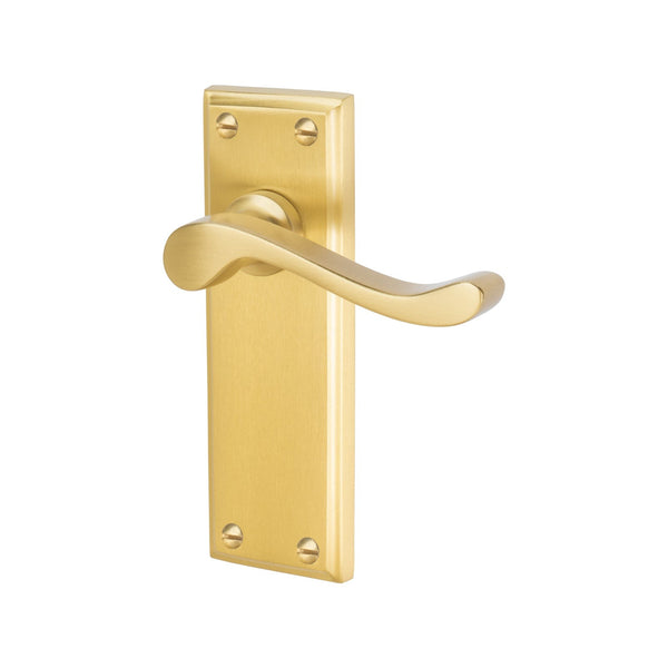 Edwardian Door Handles On Plate Latch Handle in Satin Brass 
