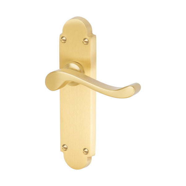 Savoy Door Handles On Plate Latch Handle in Satin Brass 