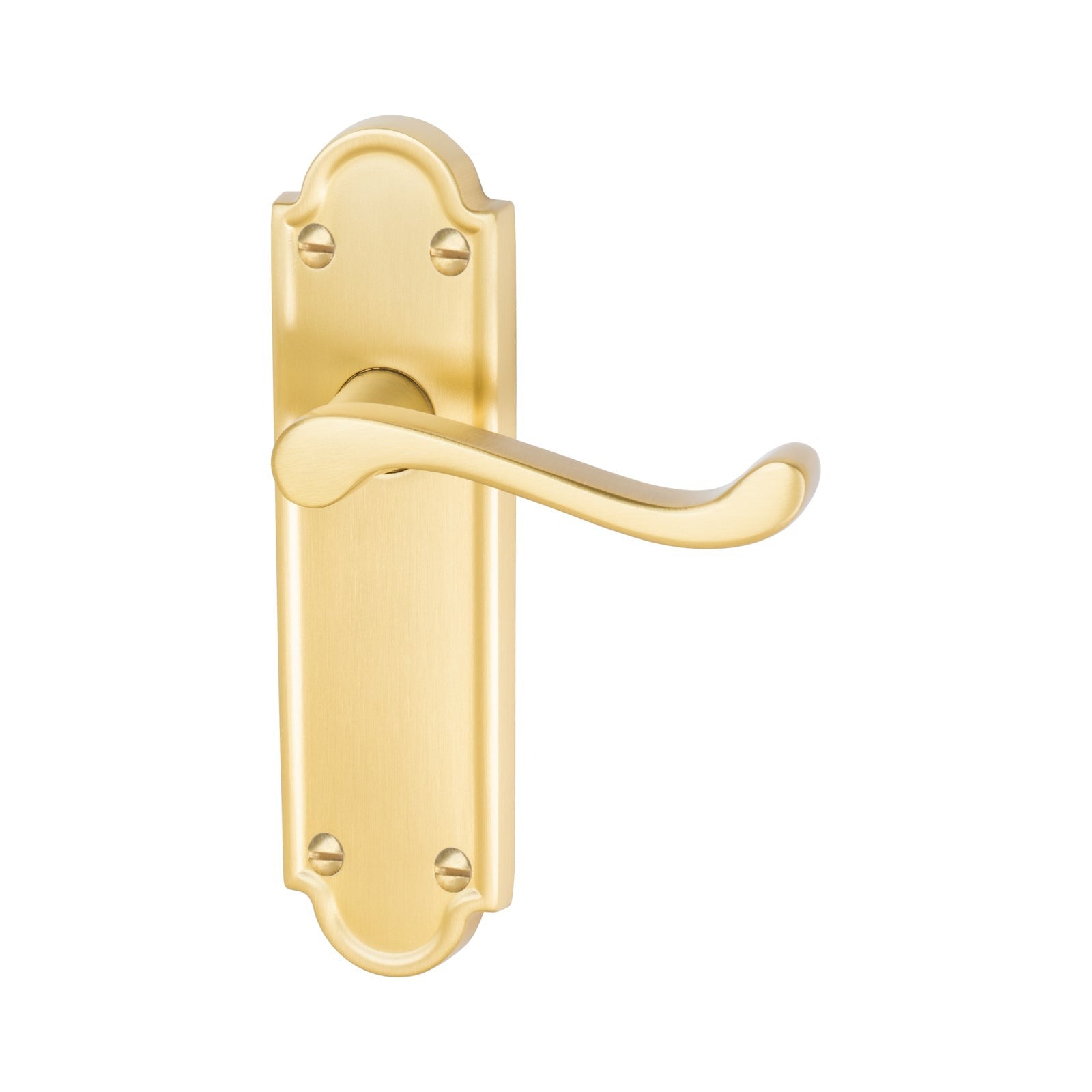 Meridian Door Handles On Plate Latch Handle in Satin Brass SHOW