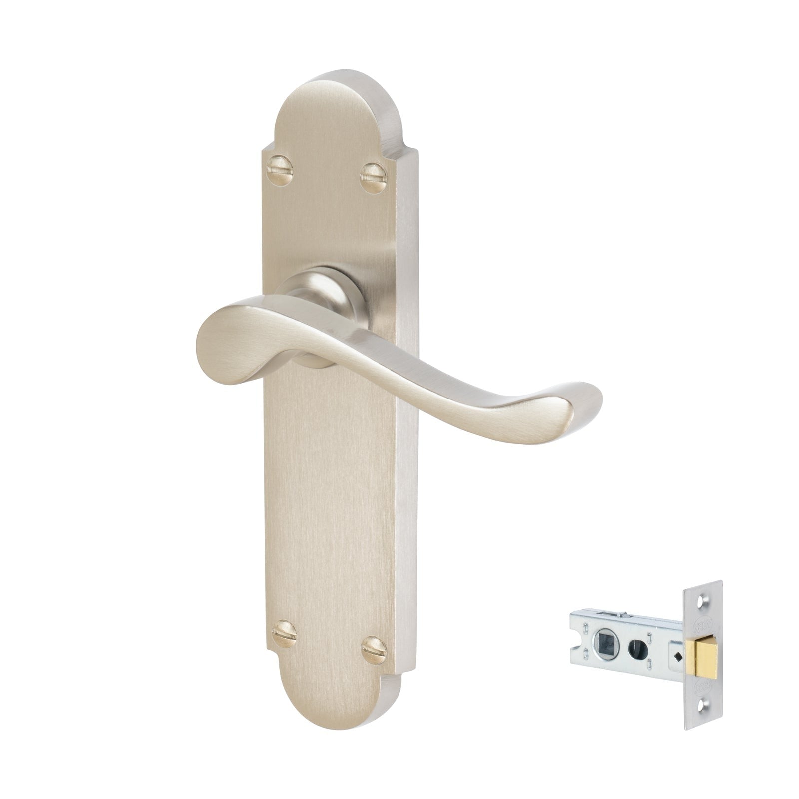 Savoy Door Handles On Plate Latch Handle Set in Satin Nickel