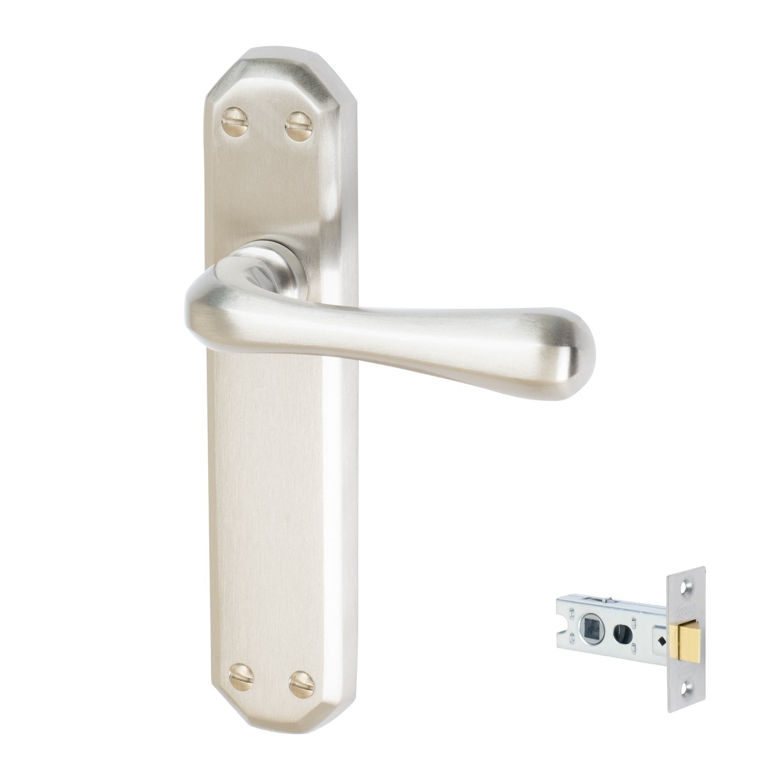 Charlbury Door Handles On Plate Latch Handle Set in Satin Nickel