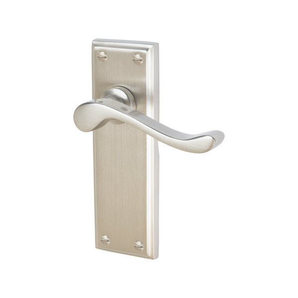 Edwardian Door Handles On Plate Latch Handle in Satin Nickel 