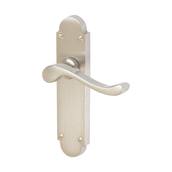 Savoy Door Handles On Plate Latch Handle in Satin Nickel 