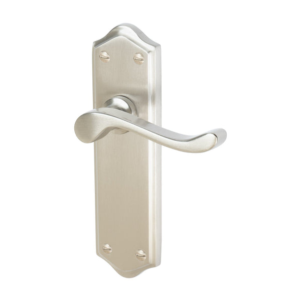 Buckingham Door Handles On Plate Latch Handle in Satin Nickel 
