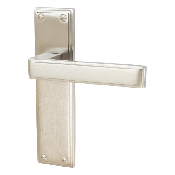 Atlantis Door Handles On Plate Latch Handle in Satin Nickel SHOW