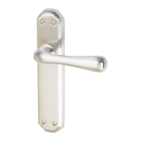 Charlbury Door Handles On Plate Latch Handle in Satin Nickel 