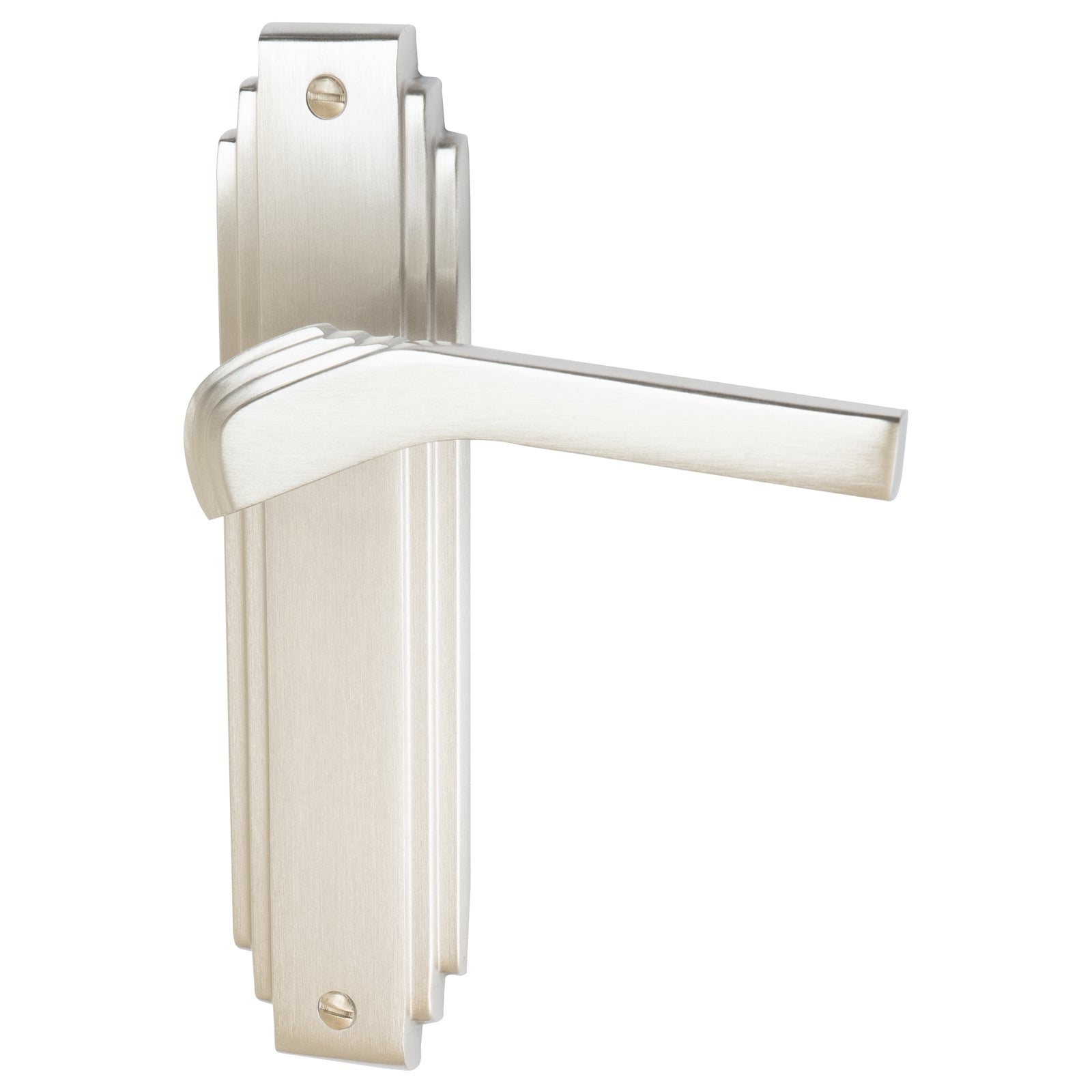 Tiffany Door Handles On Plate Latch Handle in Satin Nickel SHOW