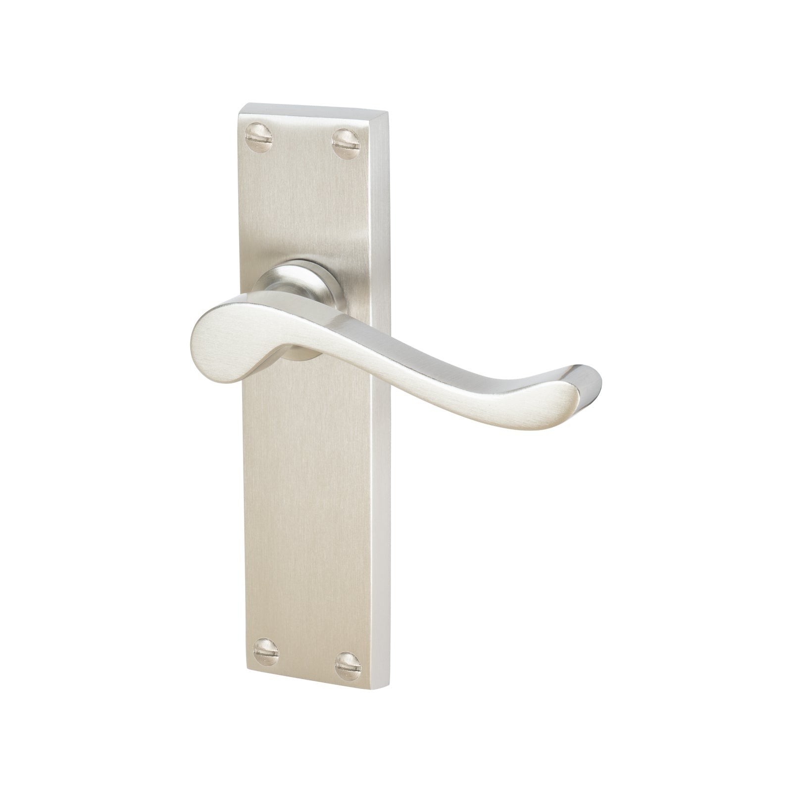 Bedford Door Handles On Plate Latch Handle in Satin Nickel SHOW