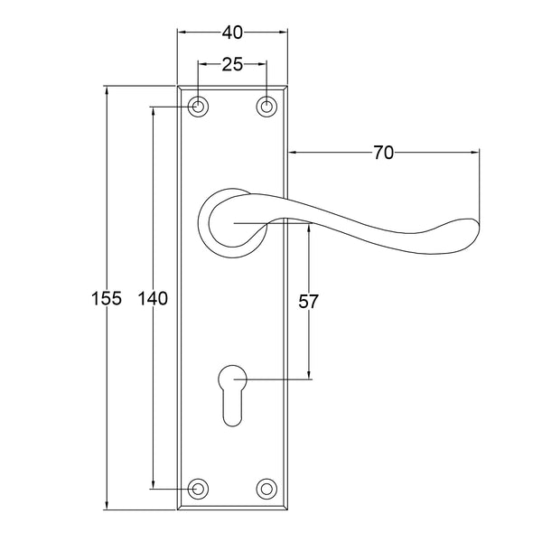 Bedford Door Handles on Backplate Dimension Drawing 