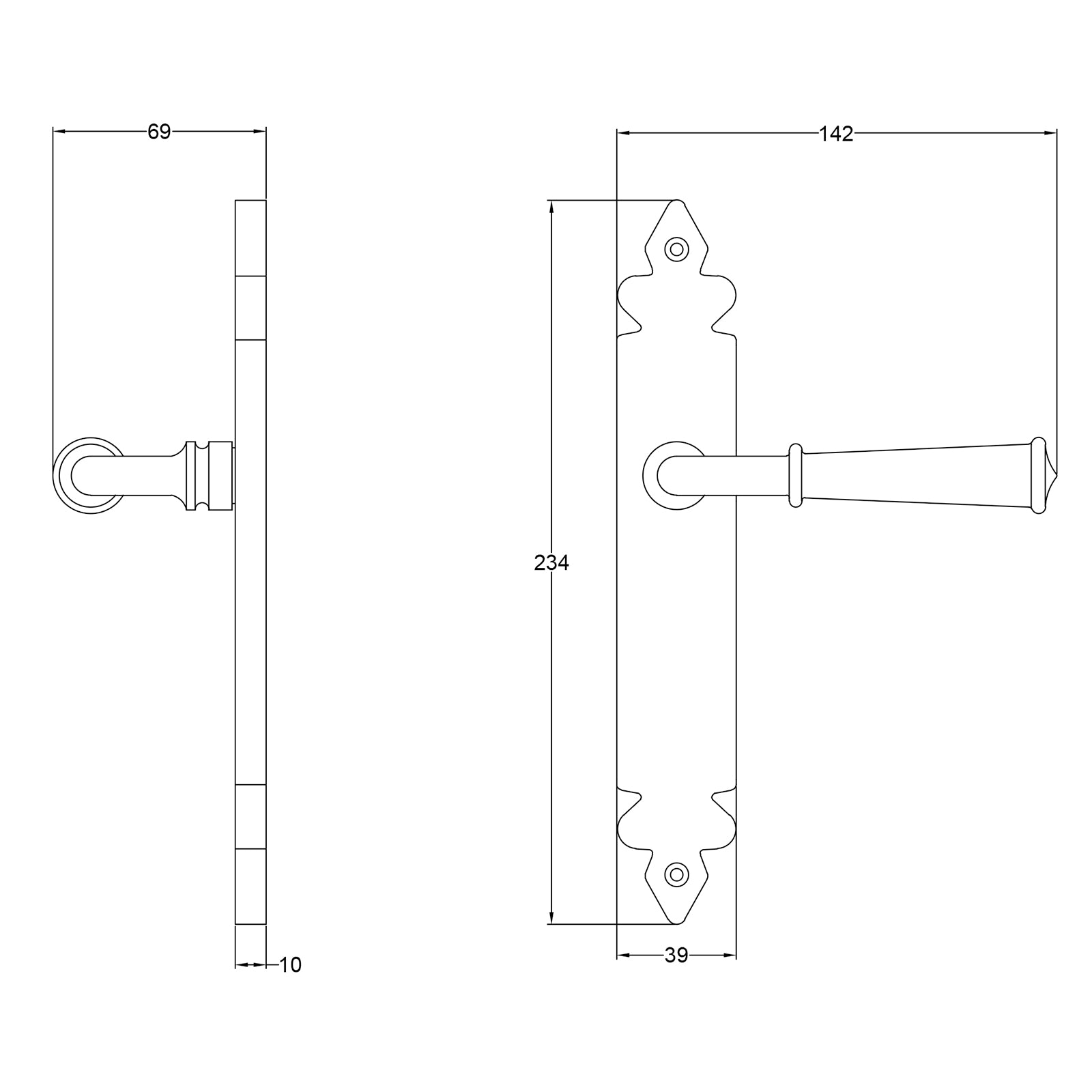 Ludlow door handle dimension drawing SHOW