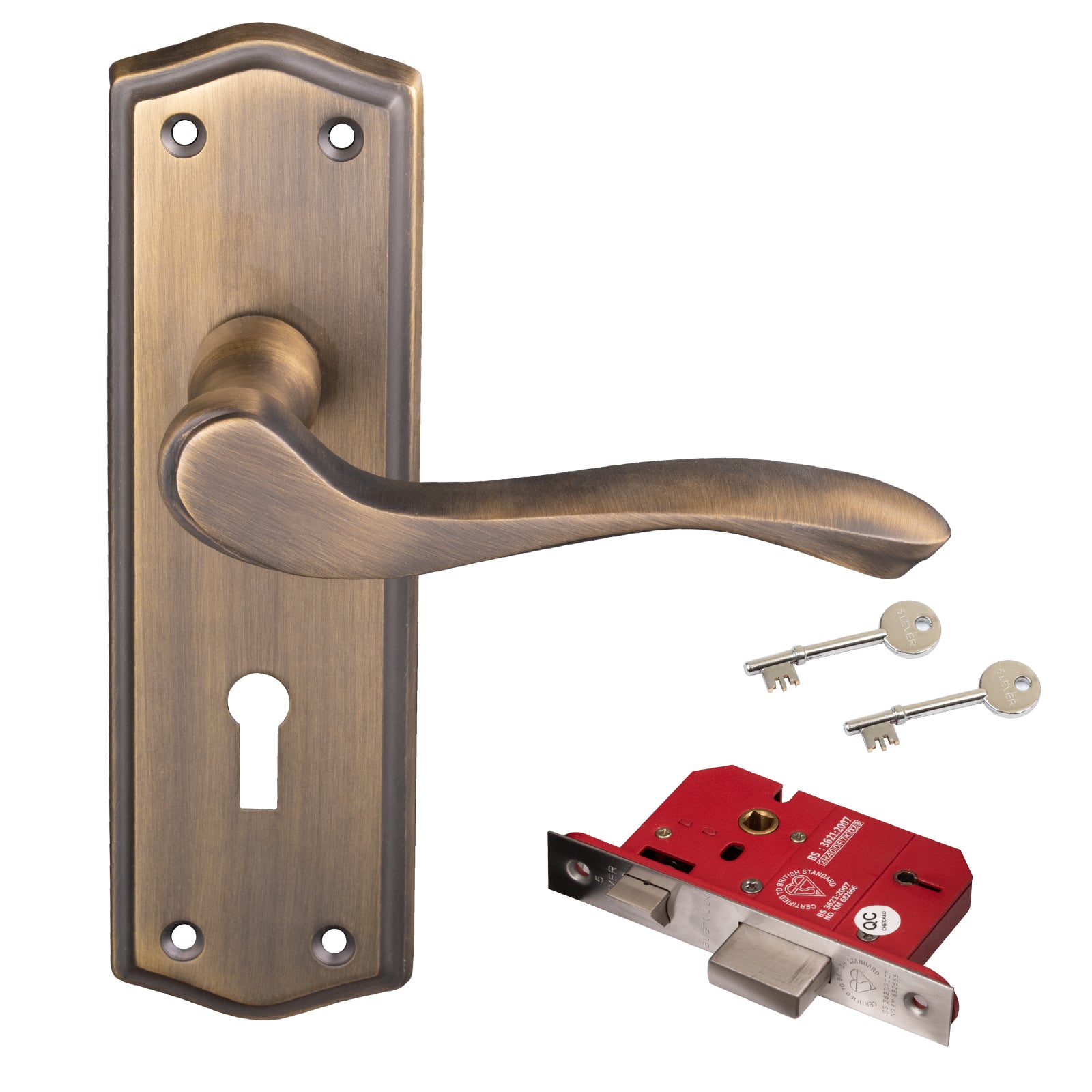 antique brass lever handle and front door lock set