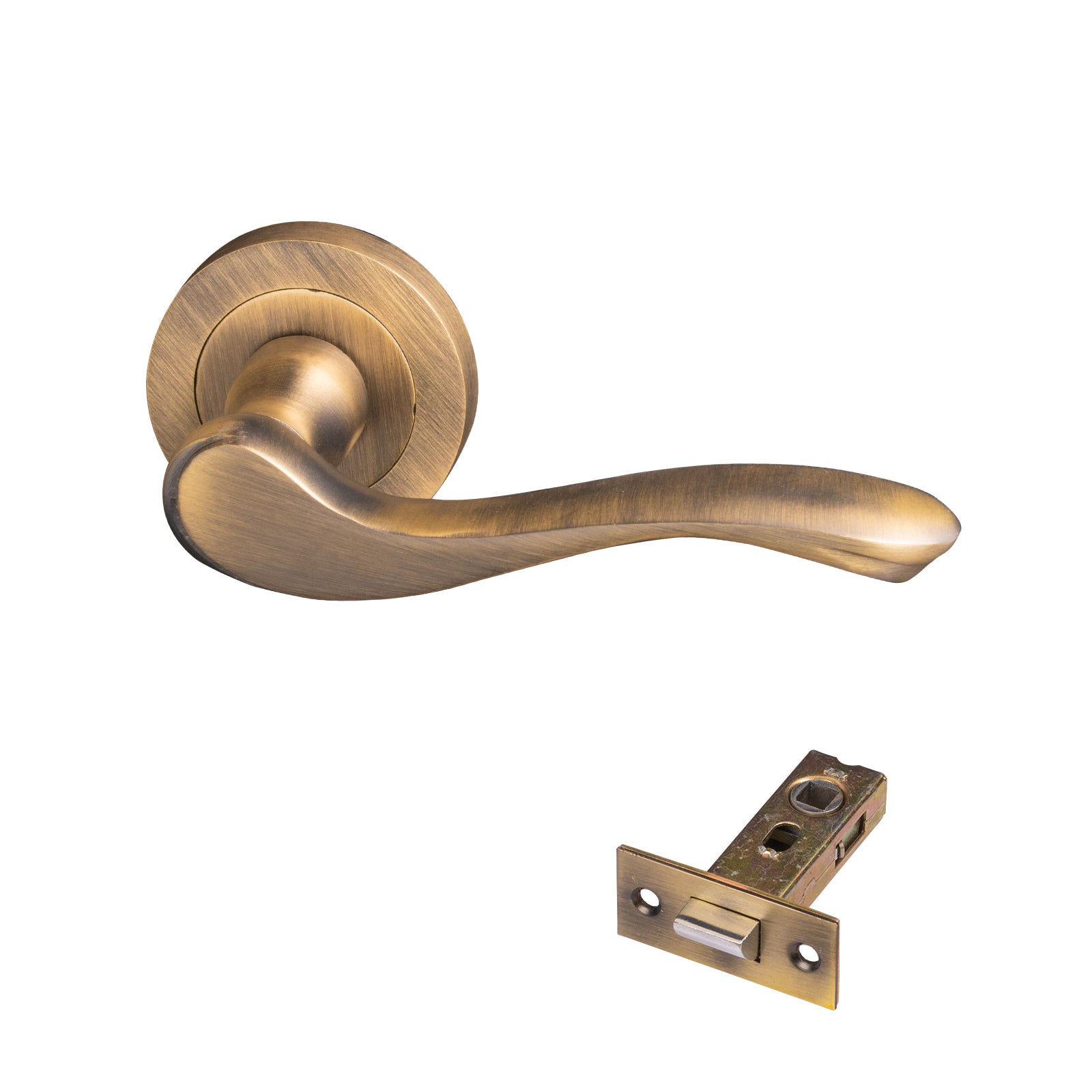 antique brass round rose door handle tubular latch set