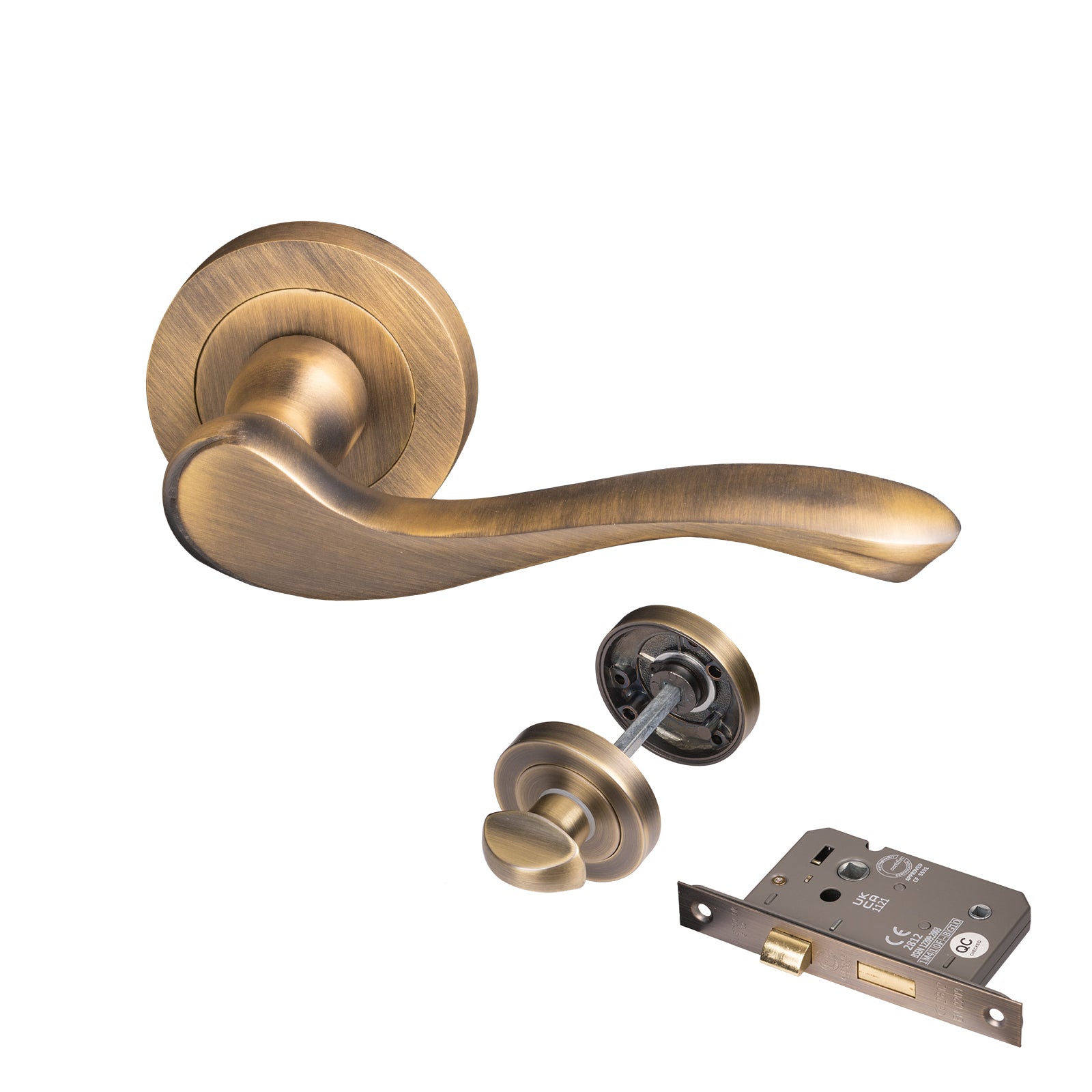 antique brass lever on rose door handles bathroom lock set