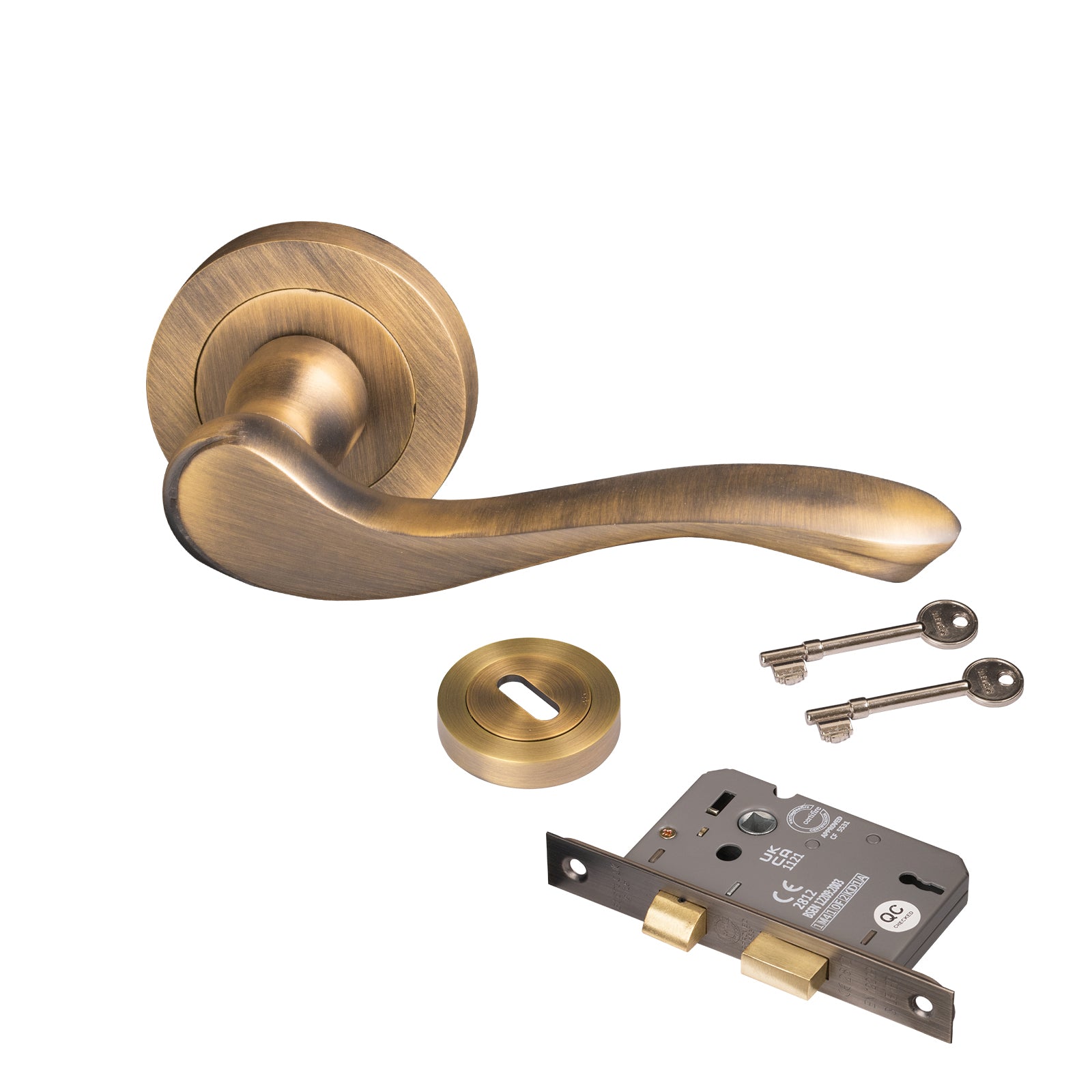 antique brass rose door handles 3 lever lock set