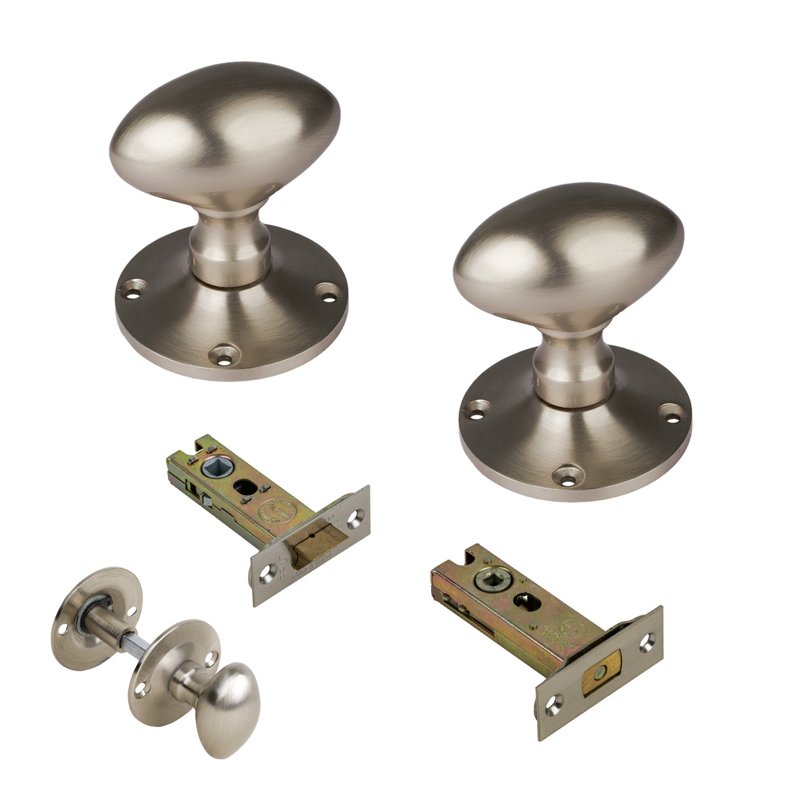 Mayfair Door Knob on Rose with Satin Nickel 3 inch bathroom set