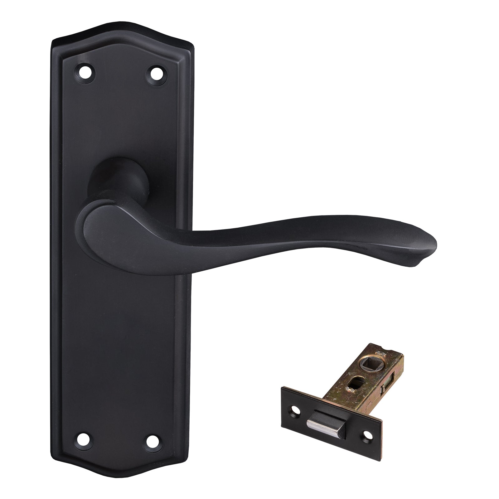 black door handle on backplate latch set