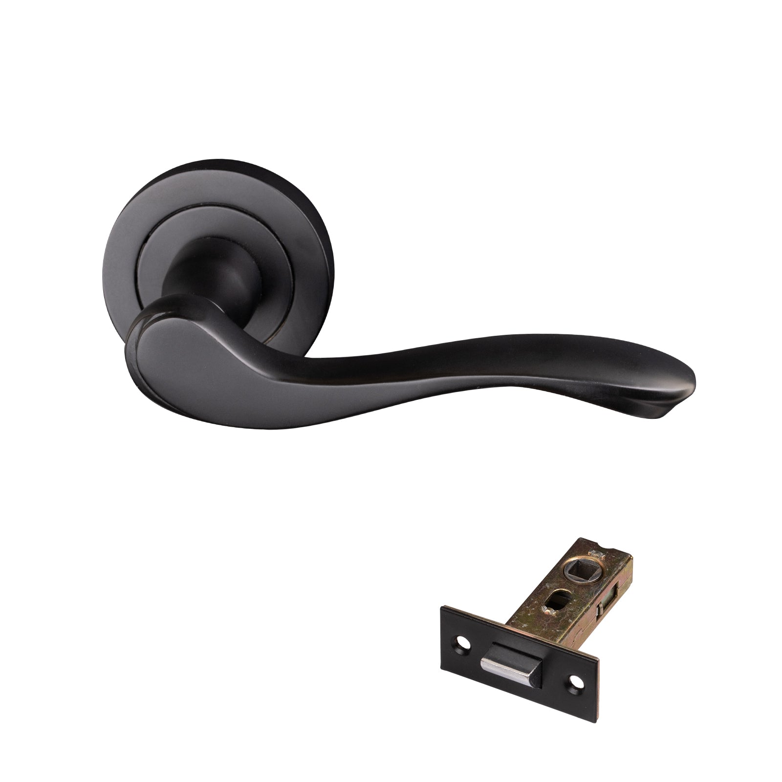 black lever on rose door handle tubular latch set