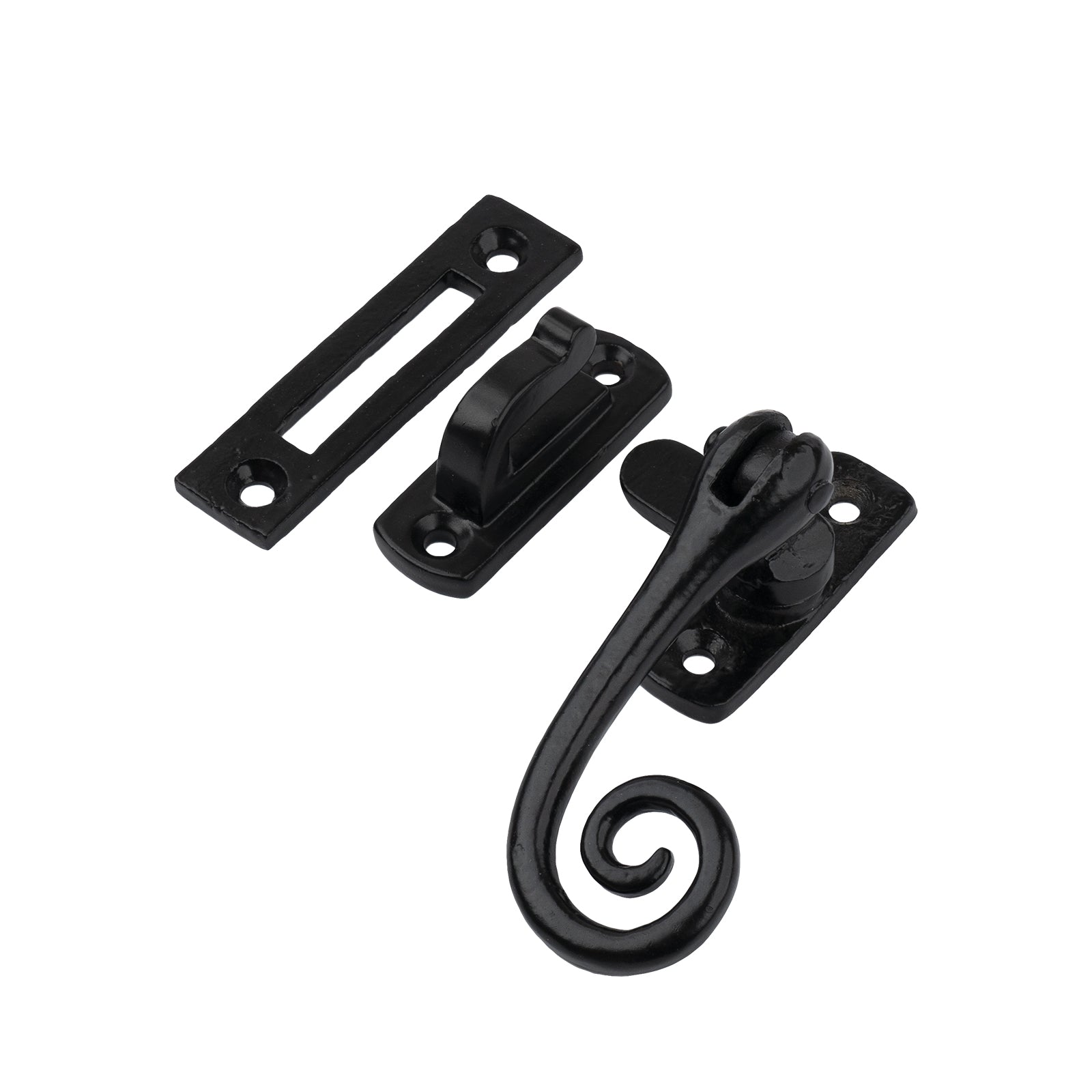 black monkey tail window fastener with mortice and hook plate