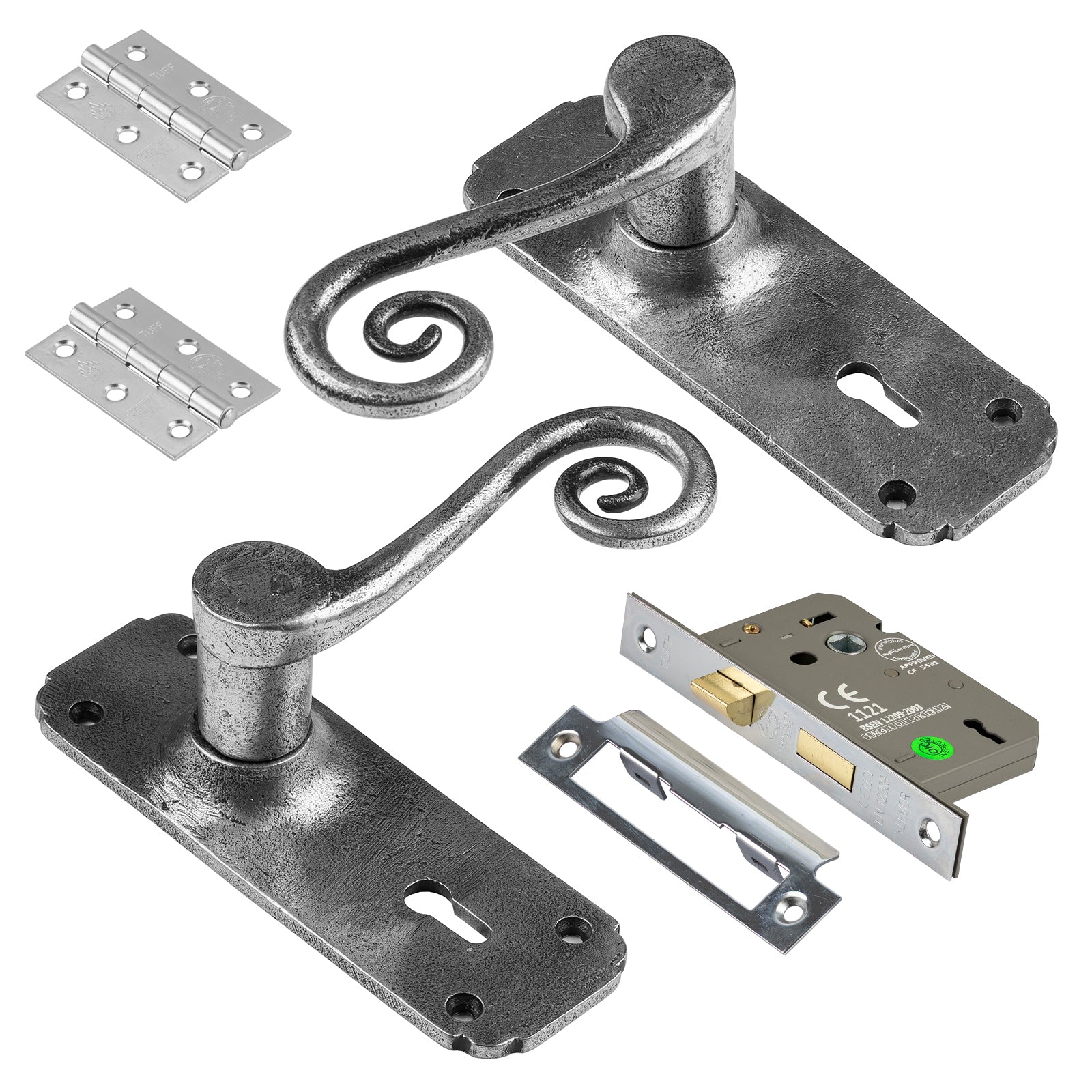 Monkey Tail pewter door handle lock set SHOW