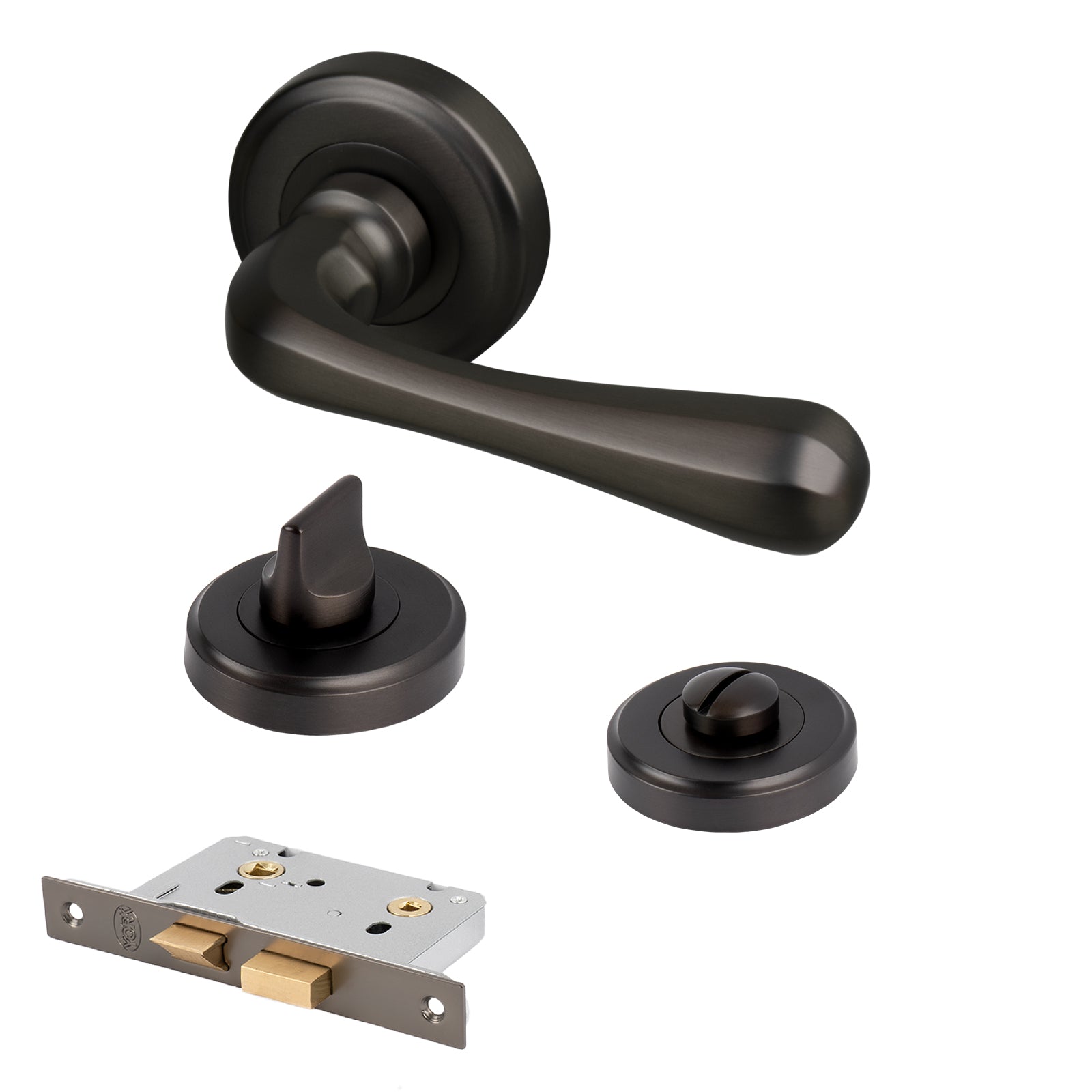 bronze Charlbury round rose door handles bathrun turn lock set