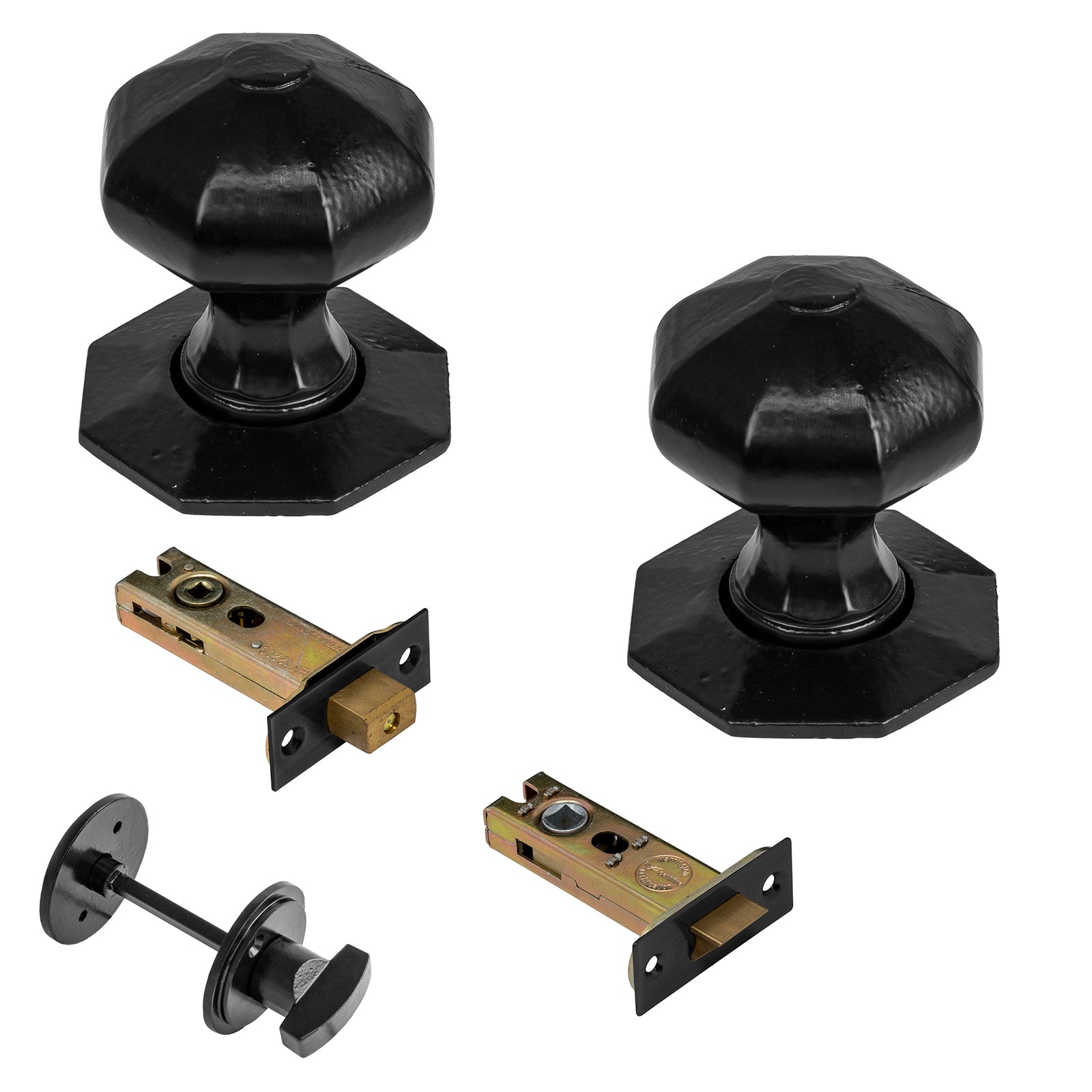 Octagonal black door knobs 3 inch bathroom set