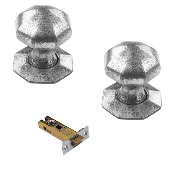 Octagonal pewter door knobs 3 inch latch set