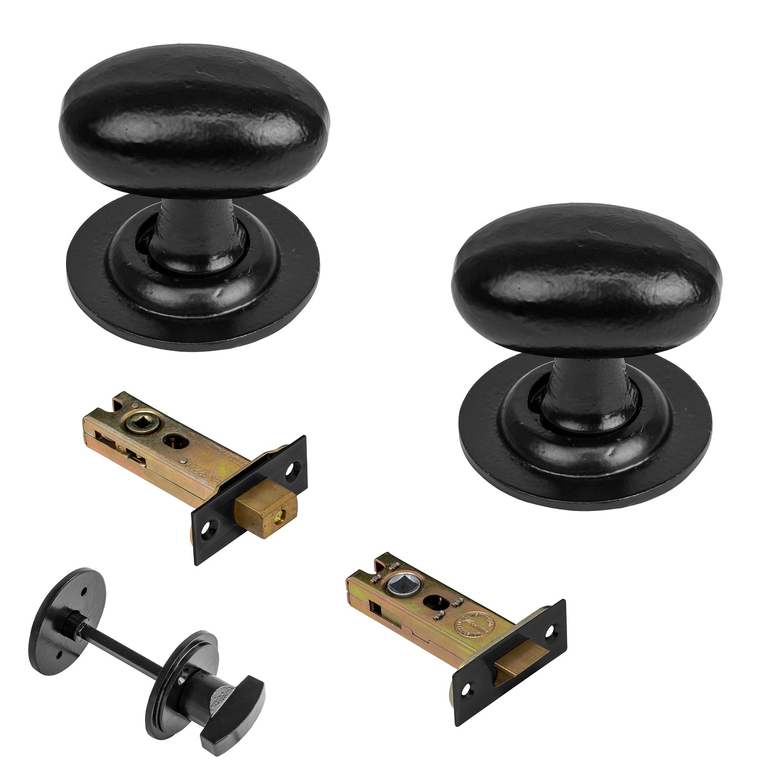 Oval black cast iron door knobs 3 inch bathroom set