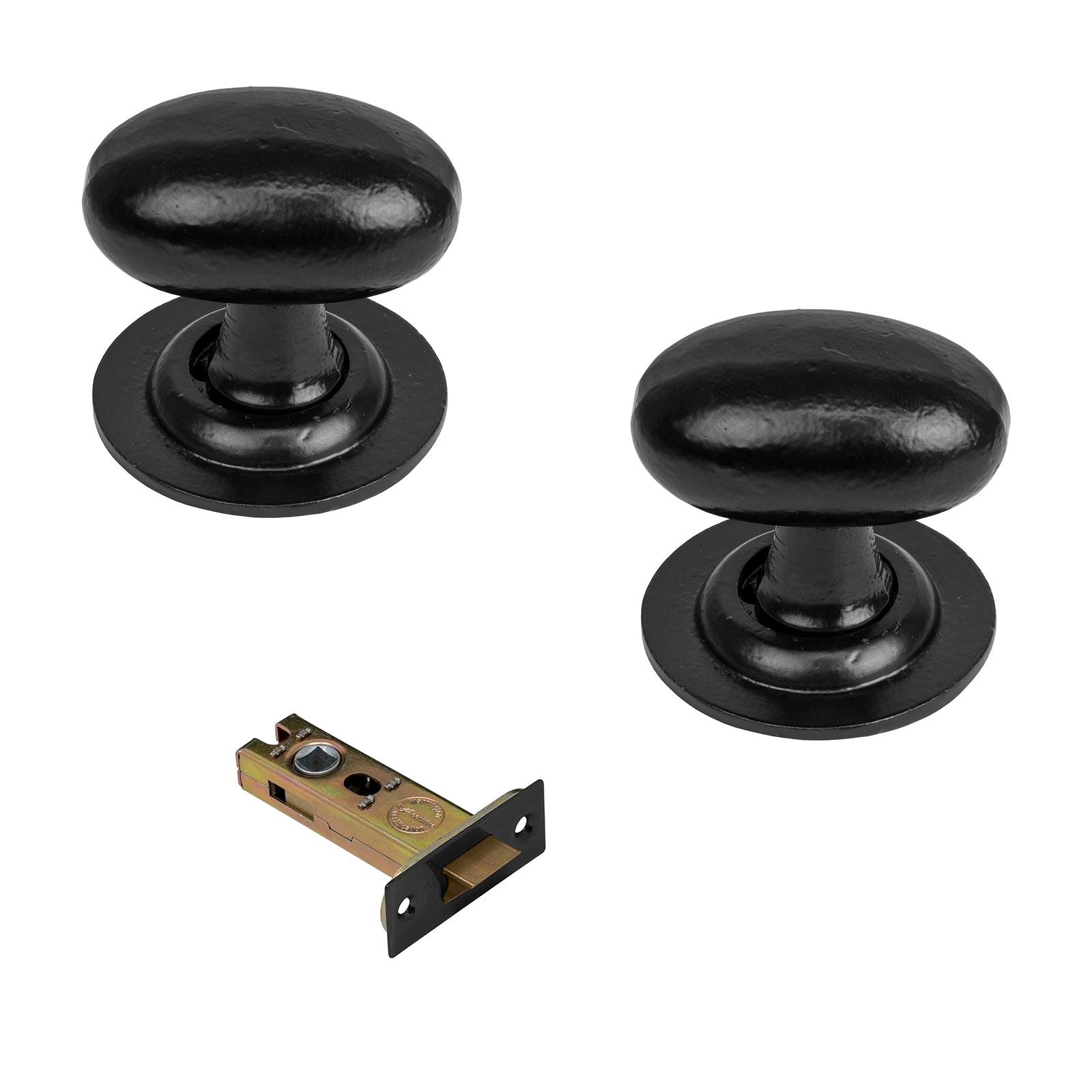 Oval black cast iron door knobs 3 inch latch set