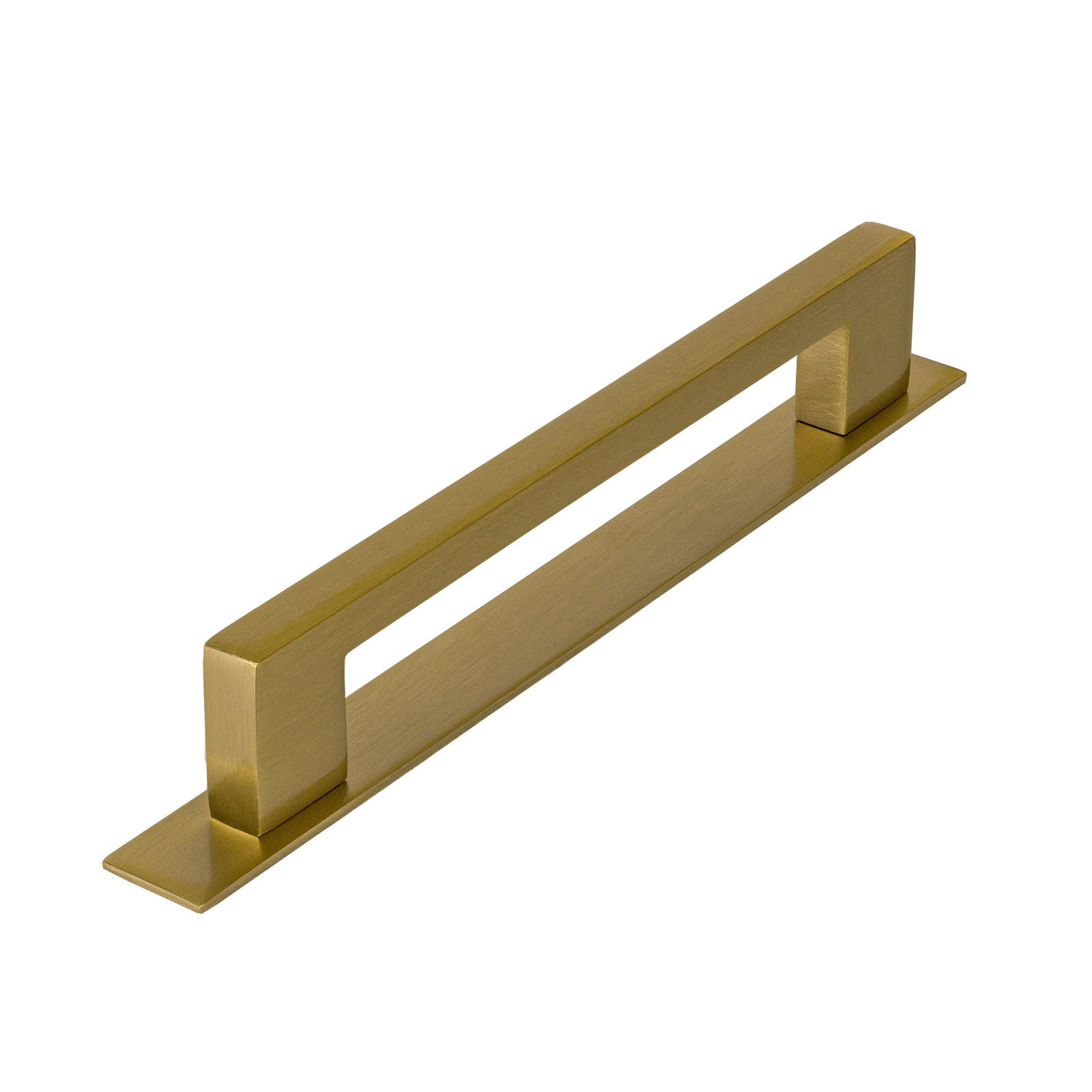 satin brass large rectangular pull handle, kitchen cupboard handle on backplate