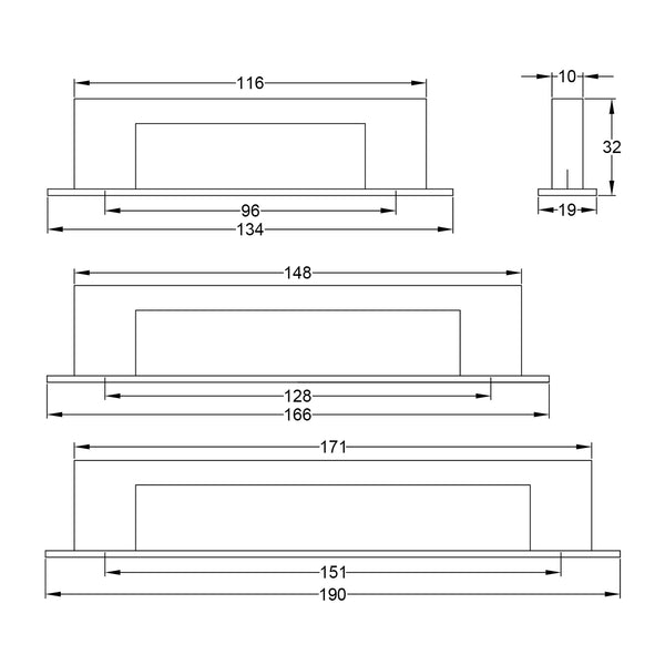 Metro Pull Handles On Backplate dimension drawing SHOW