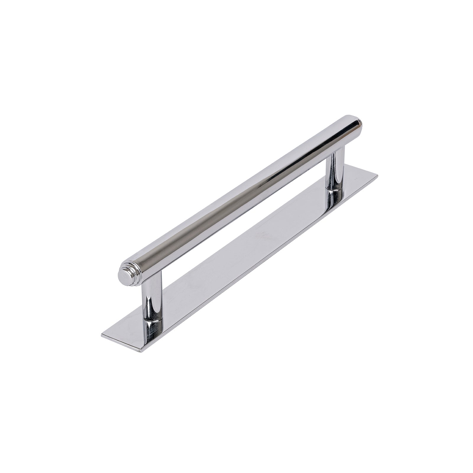 chrome step pull handles on backplate, kitchen cupboard handles SHOW